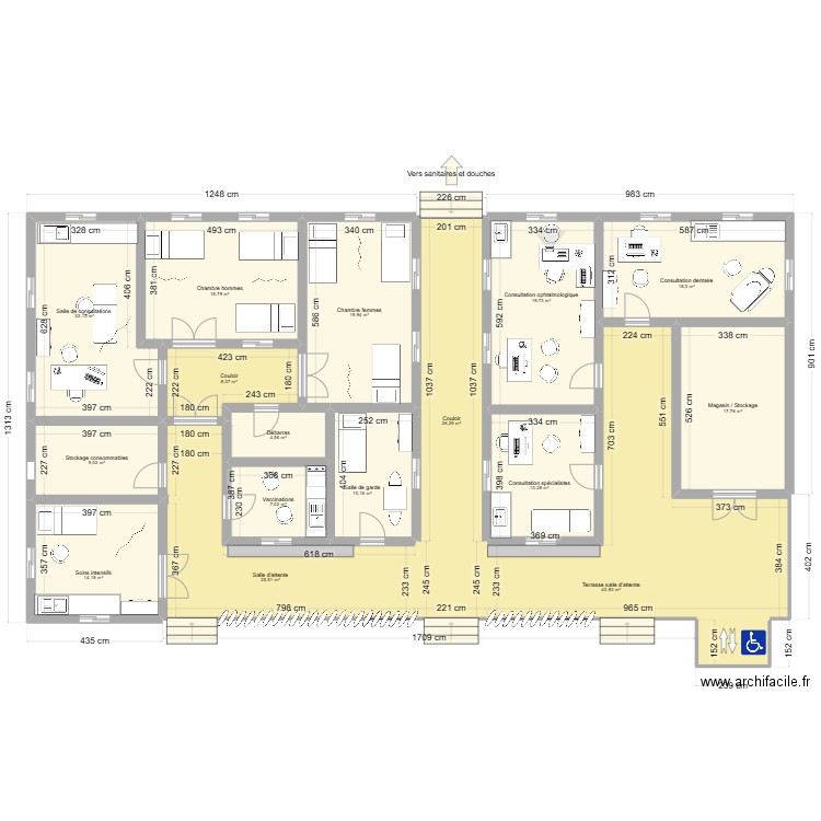 Dispensaire V3 complet extensions. Plan de 17 pièces et 282 m2