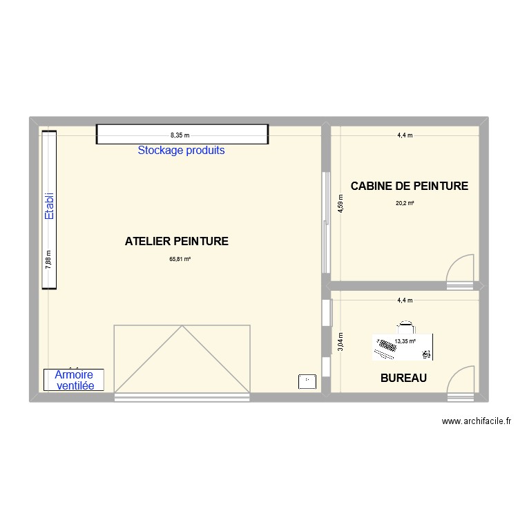 peinture. Plan de 3 pièces et 99 m2