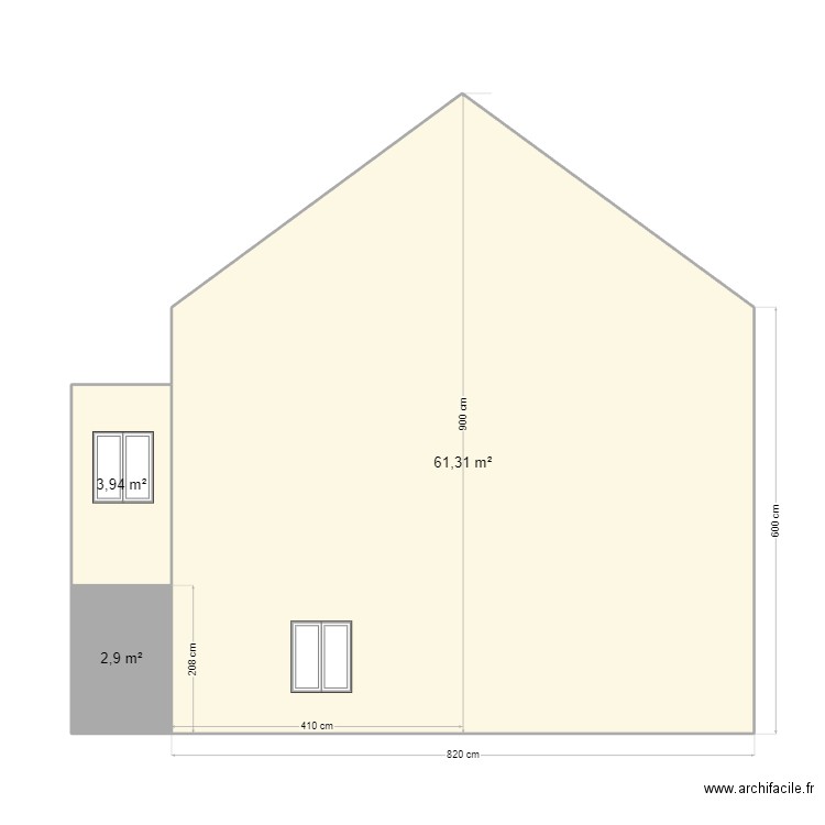 Charlot Carré. Plan de 3 pièces et 68 m2