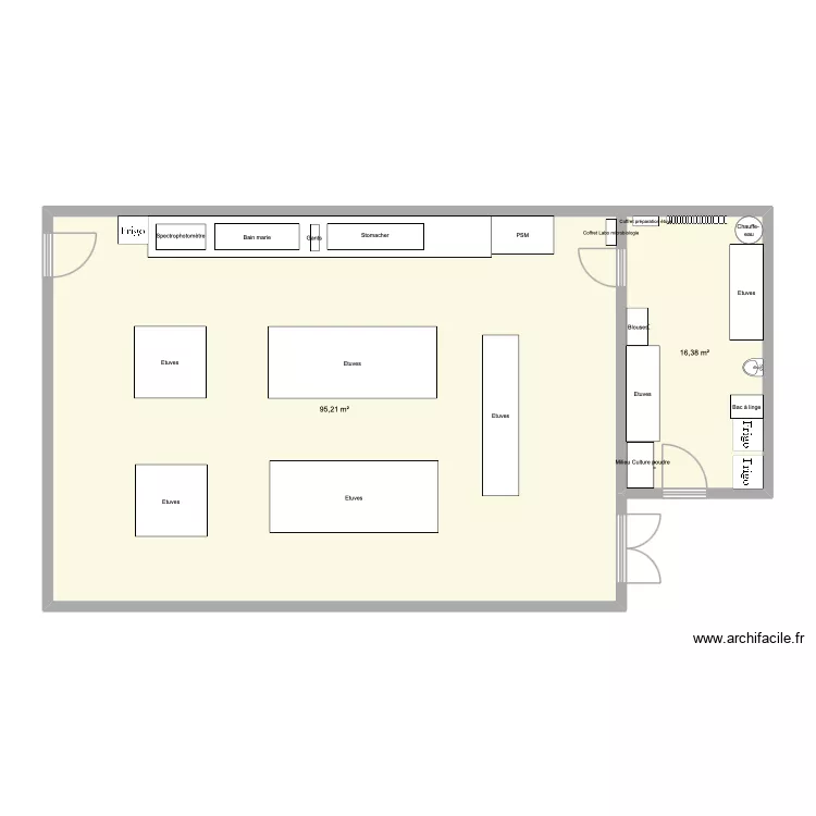 Labo microbiologie. Plan de 2 Pièces et 112 m² Labo microbiologie. Plan de 2 Pièces et 112 m²