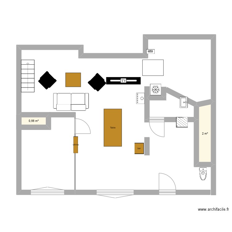 maison. Plan de 2 pièces et 3 m2