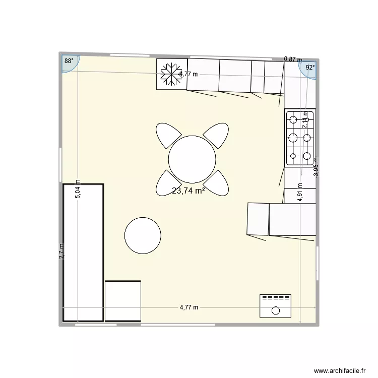 Cuisine Valen. Plan de 1  et 24 m²