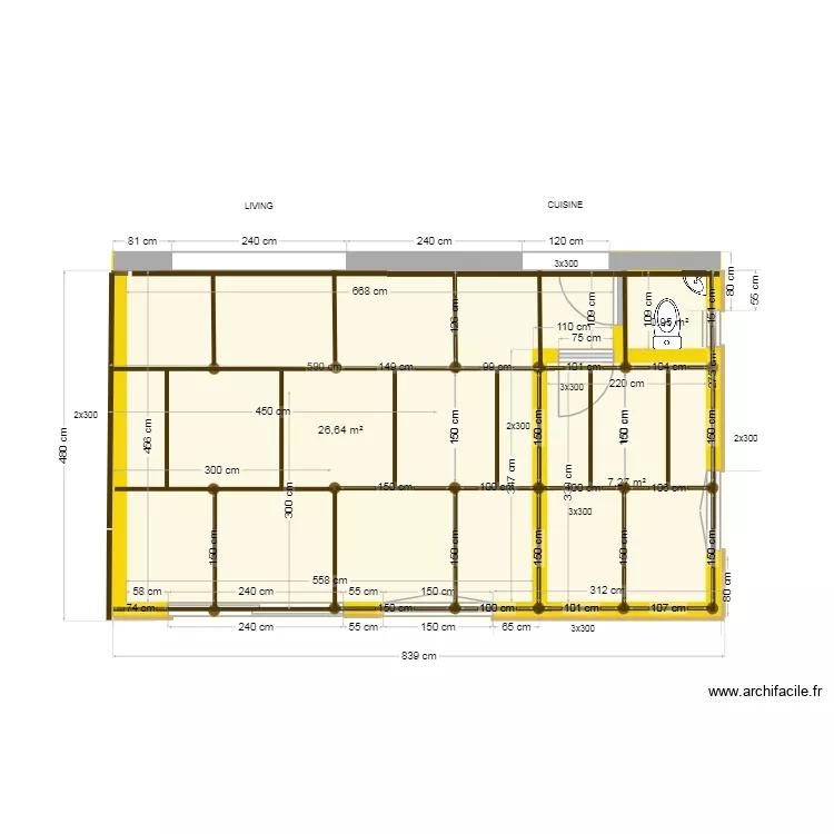 Projet Baton V5 vue pieux pilotis + gites autoclave. Plan de 