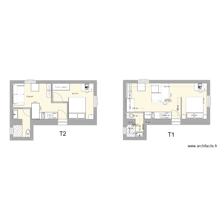 studio aubagne. Plan de 4 pièces et 46 m2
