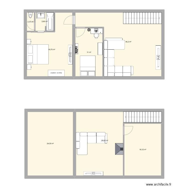 etage. Plan de 8 pièces et 138 m2
