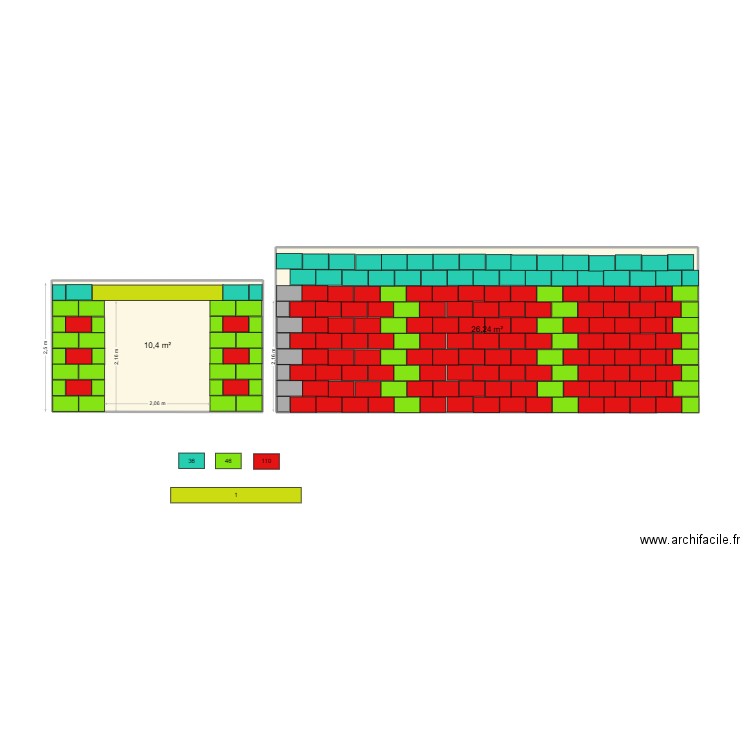 49 murs. Plan de 2 pièces et 37 m2