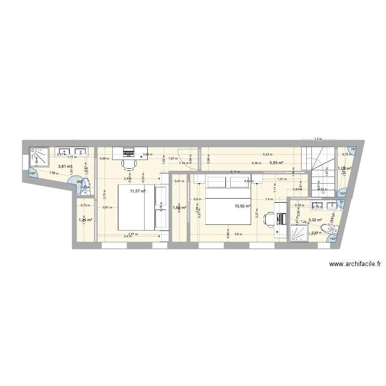 2eme Etage. Plan de 8 pièces et 39 m2