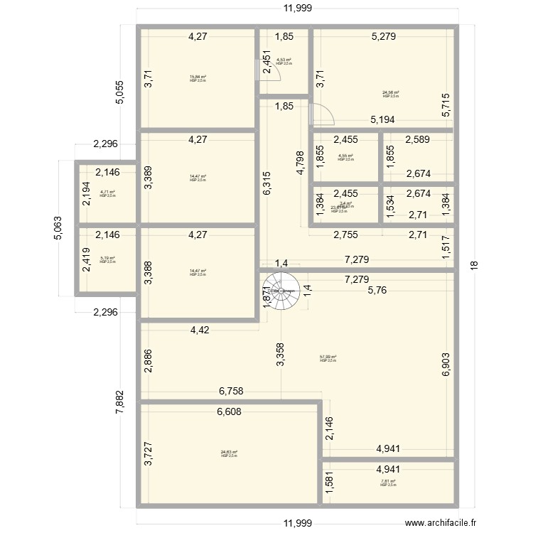 MAISON WATT. Plan de 13 pièces et 206 m2