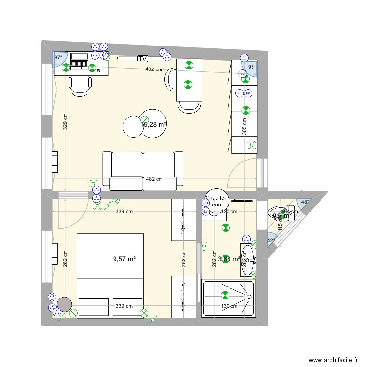 Sulpice r+3 #2 meubles plan electrique. Plan de 4 pièces et 29 m2