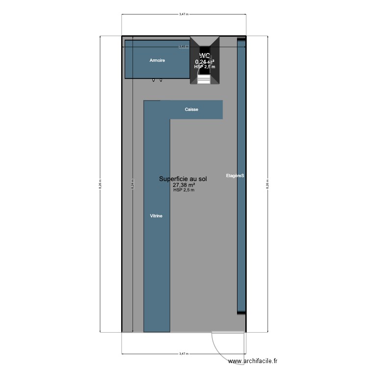 Boutique Orsay - Plan intérieur après travaux. Plan de 2 pièces et 29 m2