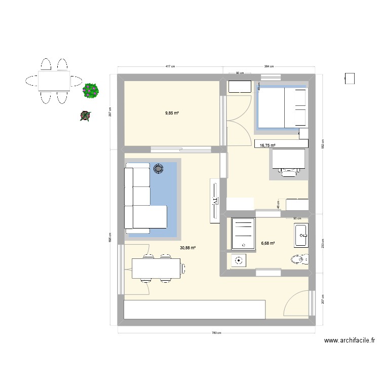 Appartement Oerlikon - version 2. Plan de 4 pièces et 64 m2