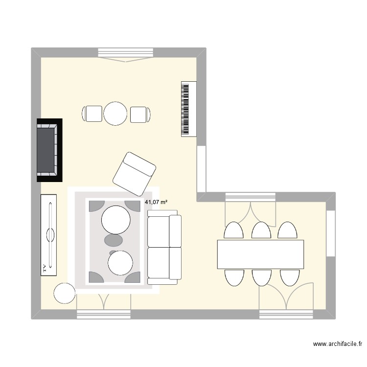 salon. Plan de 1 pièce et 41 m2