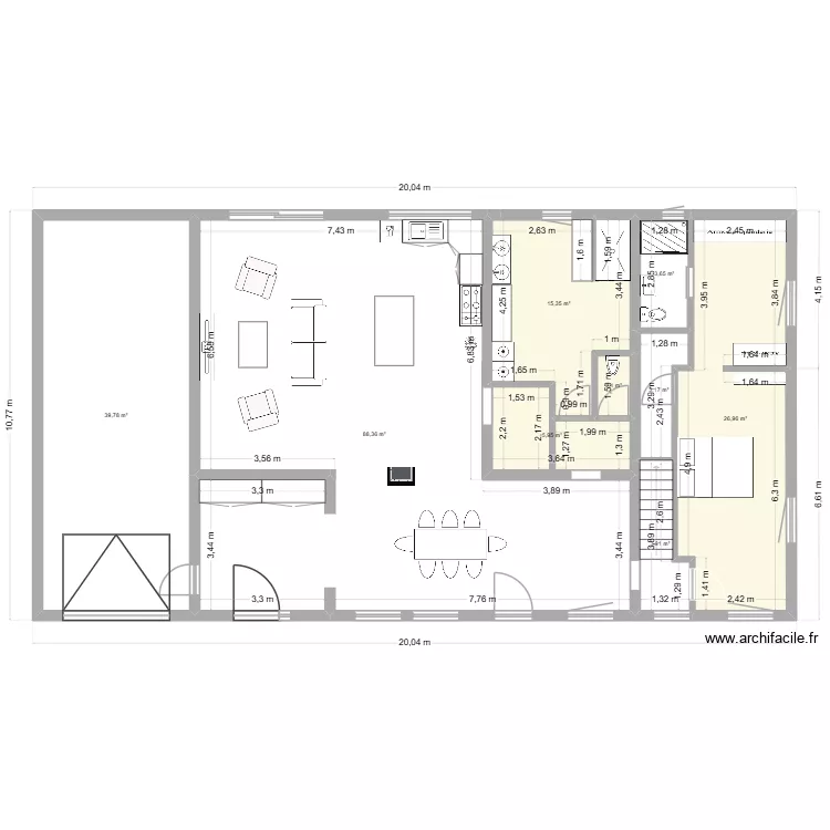 grande piece. Plan de 15  et 268 m²