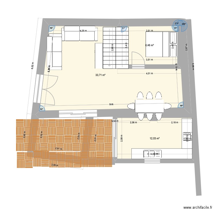 Clelles. Plan de 3 pièces et 54 m2
