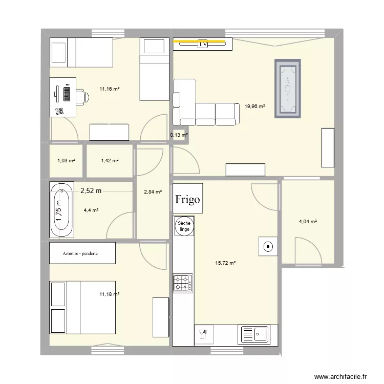 Appart Paris. Plan de 10  et 72 m²