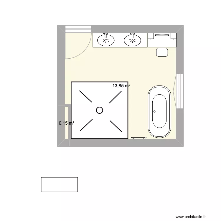 sdb. Plan de 2  et 14 m²