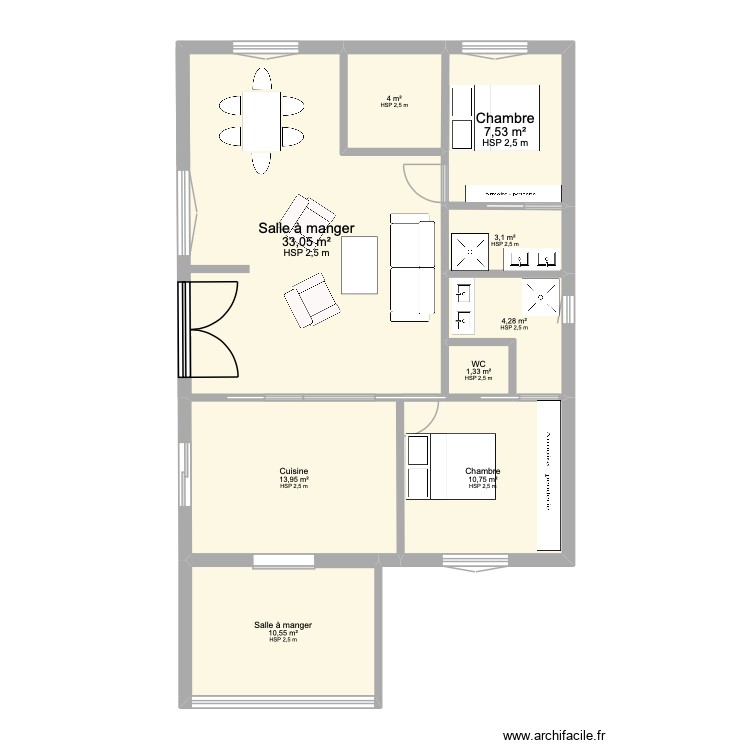 PLAN MAISON ACTUELLE PETIT HAMEAU. Plan de 9 pièces et 89 m2