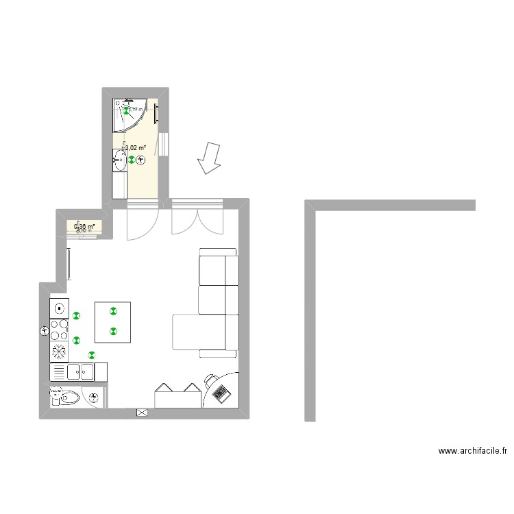 cours saint louis. Plan de 2 pièces et 3 m2