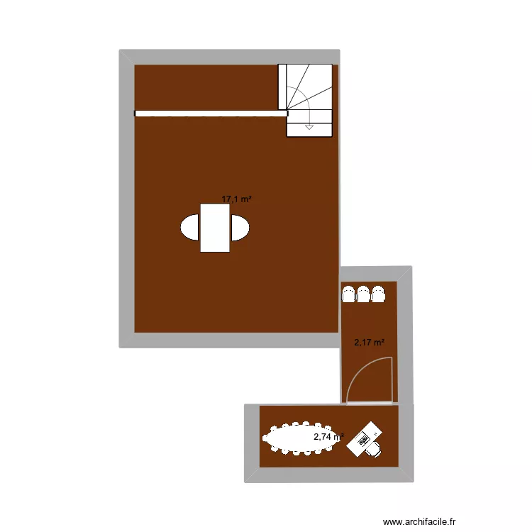haut. Plan de 3 pièces et 22 m²