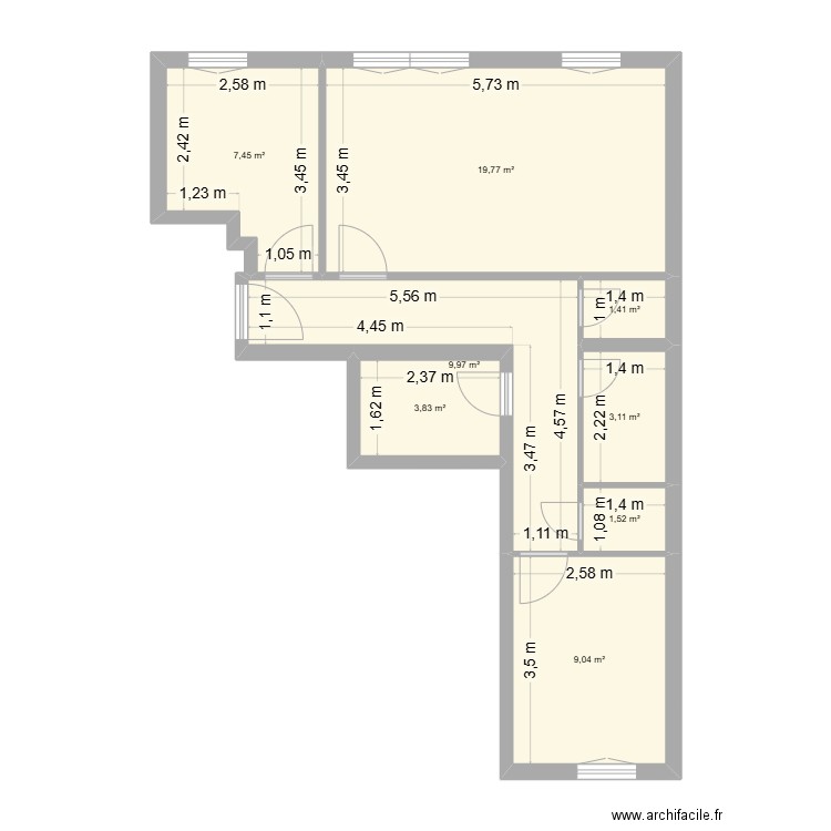 Elodie Long. Plan de 8 pièces et 56 m2
