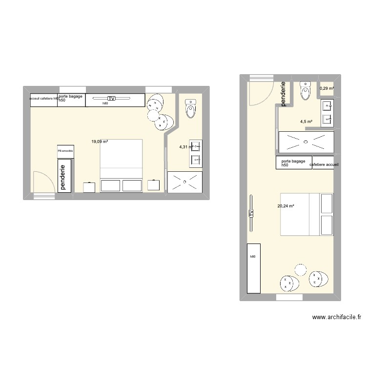 plan ch hotel . Plan de 5 pièces et 48 m2