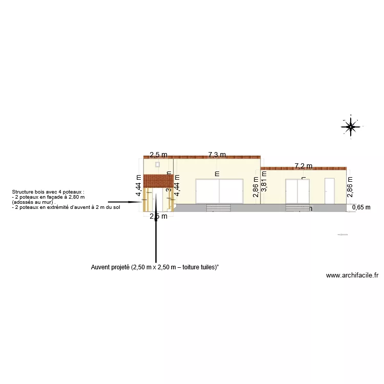 coupe fa&ccedil;ade avec auvent projet&eacute; 18 2 26 12 50. Plan de 