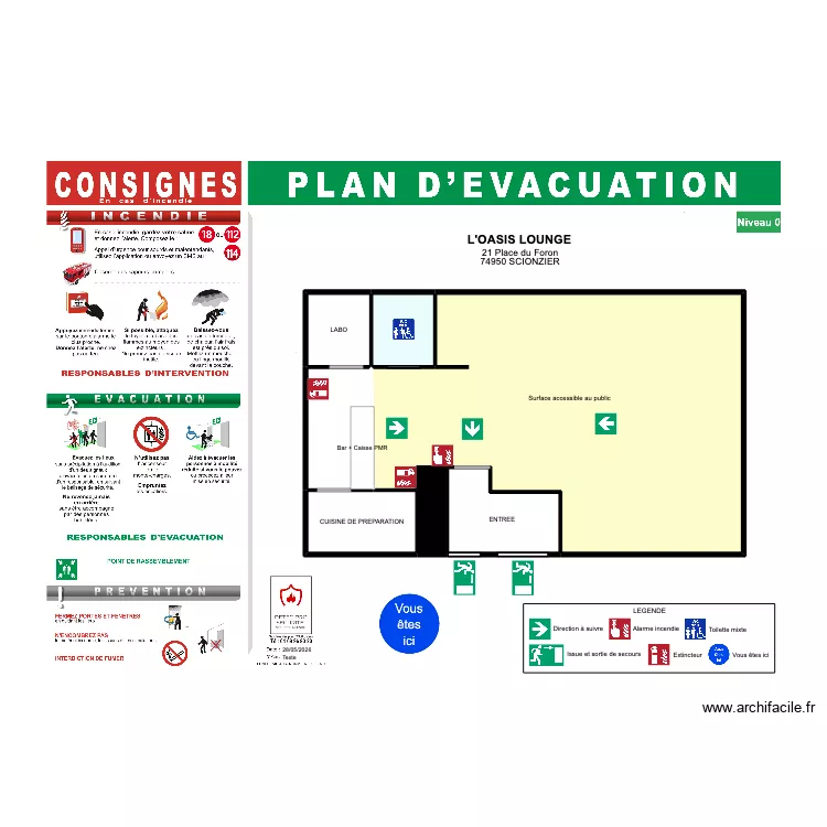 Plan d'évacuation l'Oasis Lounge. Plan de 7 et 86 m² Plan d'évacuation l'Oasis Lounge. Plan de 7 et 86 m²