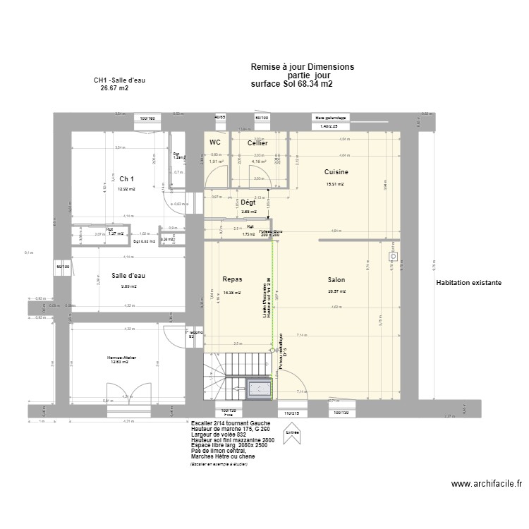Remise à jour dimensions Fenetres nord. Plan de 3 pièces et 69 m2