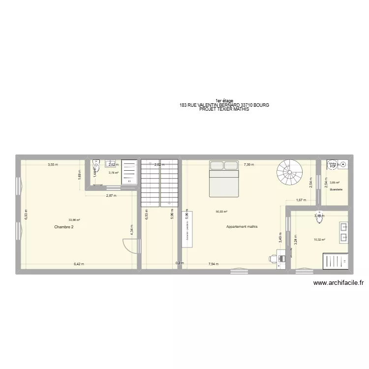 ArchiFacile PRO  1er &eacute;tagemathis. Plan de 5 Pièces et 103 m²