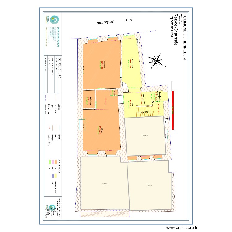 Hennebont RDC. Plan de 3 pièces et 101 m2
