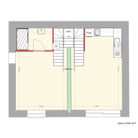 Plan RDC avec un escalier central bifurqué asymétrique