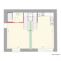 Plan RDC avec un escalier central bifurqu&eacute; asym&eacute;trique