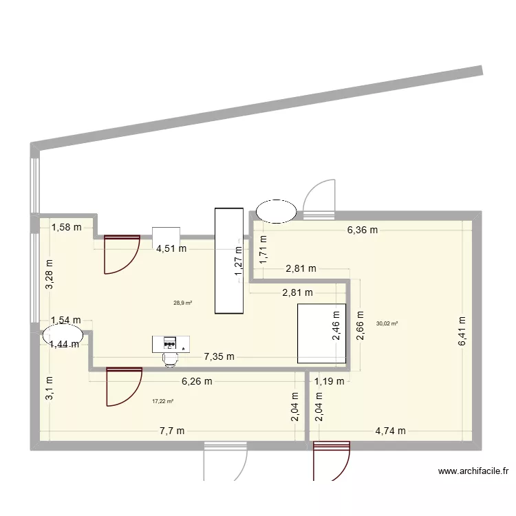 projet entr&eacute; villa. Plan de 3 pièces et 76 m²