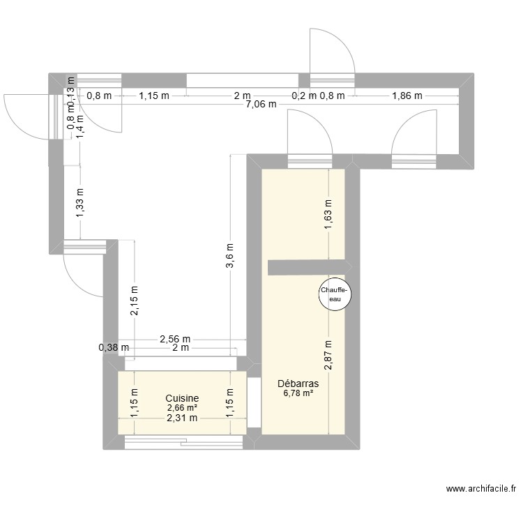 appartement. Plan de 2 pièces et 9 m2