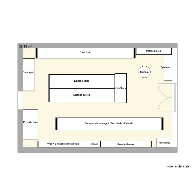 Epicerie de la gare. Plan de 1 pièce et 36 m2