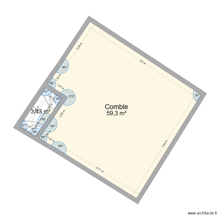 n2 actuel. Plan de 2 pièces et 63 m2