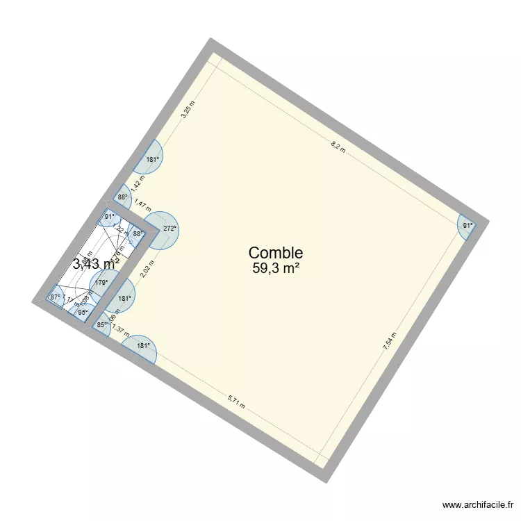 n2 actuel. Plan de 2  et 63 m²