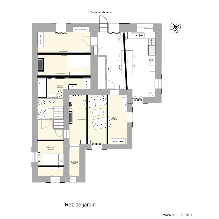 Le Reclot Rez de jardin. Plan de 14 pièces et 188 m2