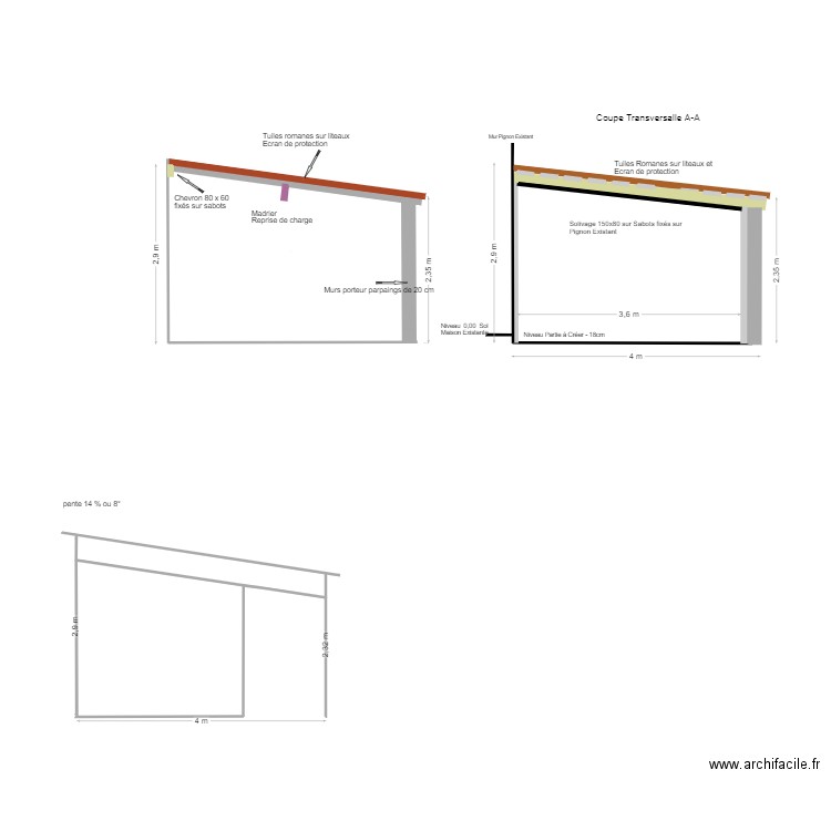 COUPE PROJET AVEC 1 PAN. Plan de 0 pièce et 0 m2