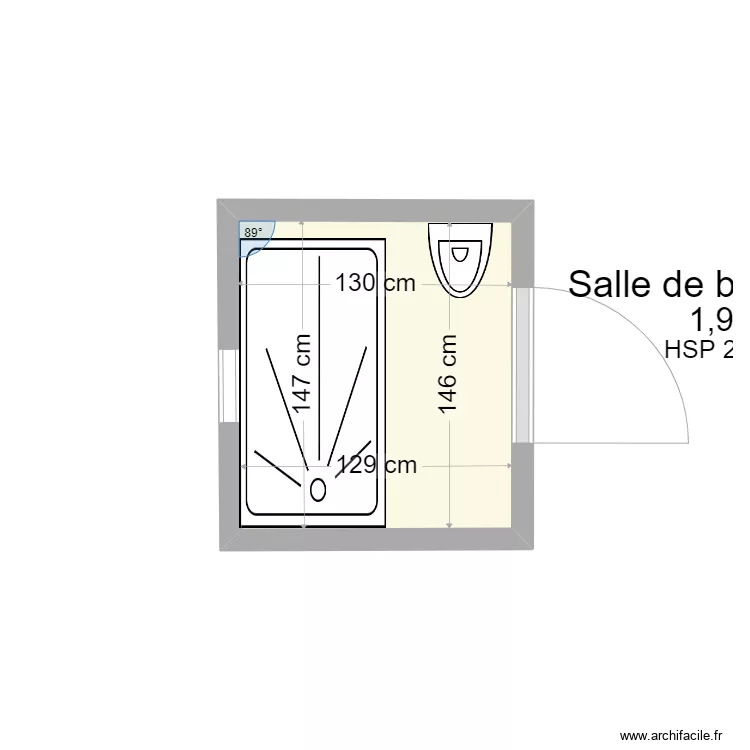 plan salle de bain. Plan de 1  et 2 m²