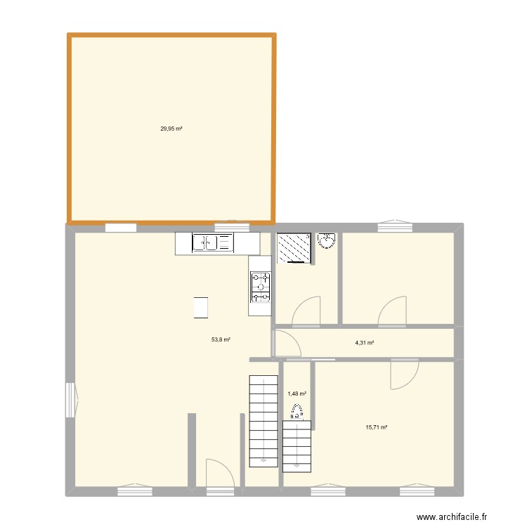 Pouldergat. Plan de 5 pièces et 105 m2