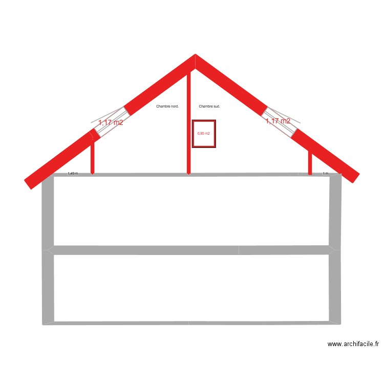 Façade Ouest vue en coupe 16.09.2025. Plan de 3 pièces et 49 m2
