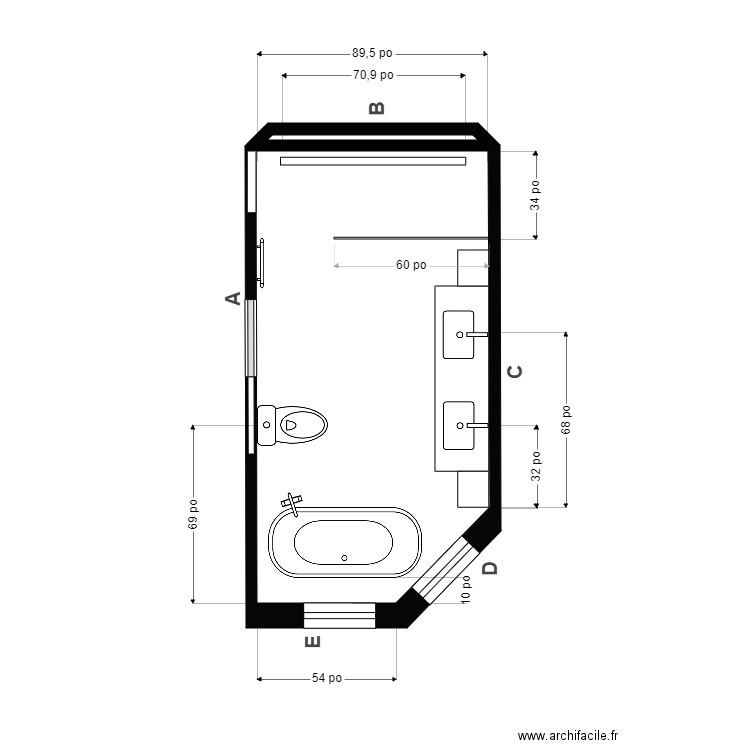 Leclerc Plomberie. Plan de 1 pièce et 10 m2