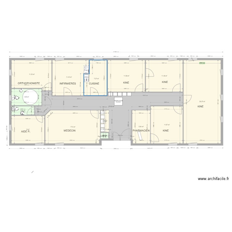 maison medicale 2. Plan de 15 pièces et 164 m2