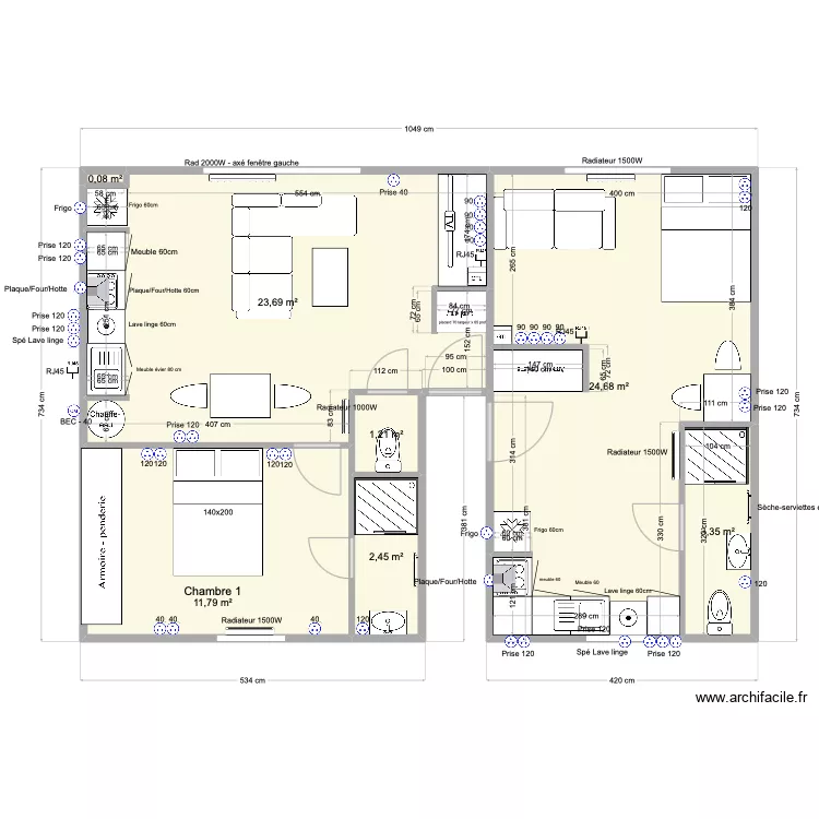 Appartement Tourcoing gauche. Plan de 