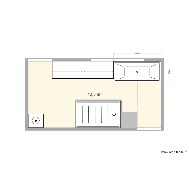 Salle de Bain. Plan de 1 pièce et 13 m2