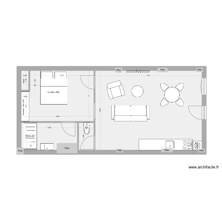 CH RDC. Plan de 5  et 49 m²