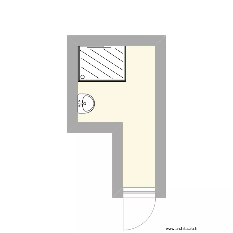 LOCATELLI sdb modifi&eacute;e. Plan de 1  et 5 m²