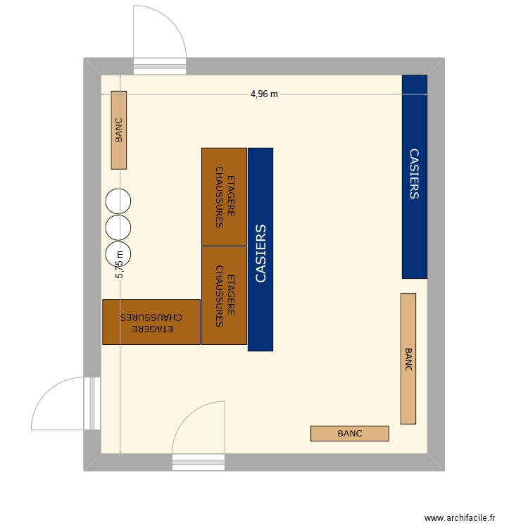 Vestiaire Homme. Plan de 1 pièce et 29 m2