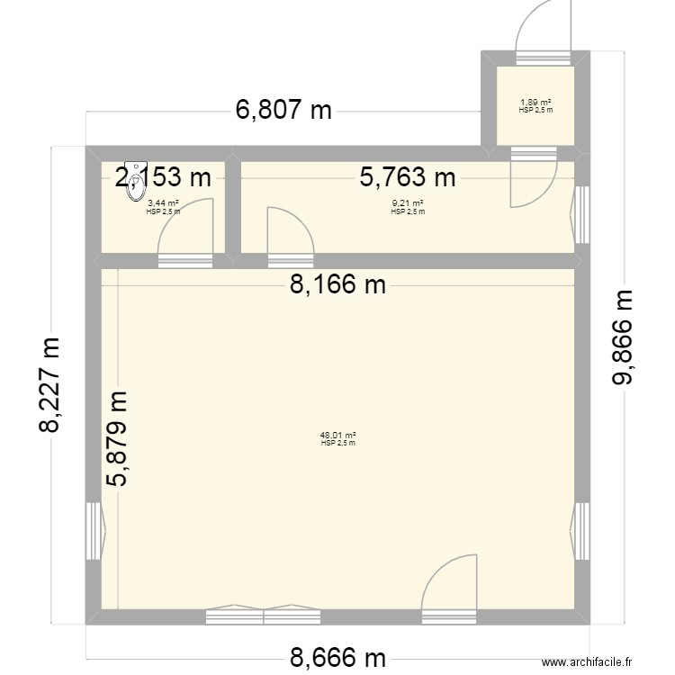 Local Y&M. Plan de 4 pièces et 63 m2